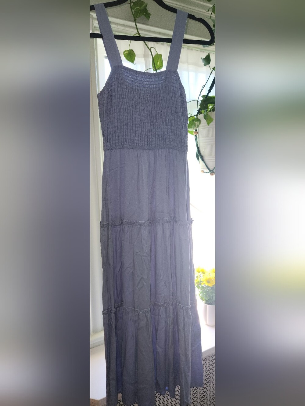 Smocked Tiered Maxi Dress in Slate Blue